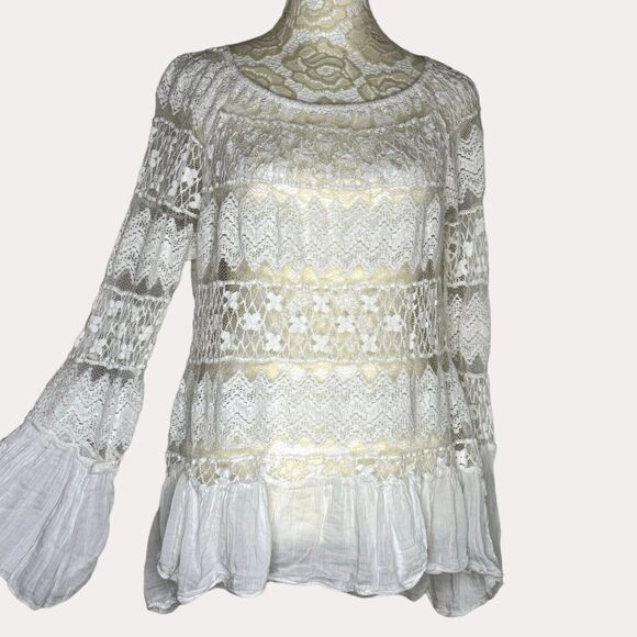 Nana Nucci Firenze Boho Lace Peplum Top Blouse White S? bv - Picture 2 of 8